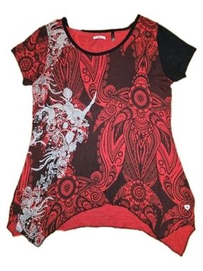 Joe Browns Women's Size 12 Red & Black Y2K Trendy UK Top
